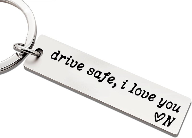 ZEARPT Valentine’s Day Gift for Boyfriend, Personalized Initial Drive Safe I Love You Keychain, Stainless Steel Key Ring for Him Husband Son, Couples Car Accessory, Gift-Ready Box - Image 1